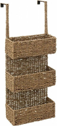 5Five Opbergmand deurrek - 3 manden - riet - bruin - 28 x 12 x 69 cm - badkamerkast