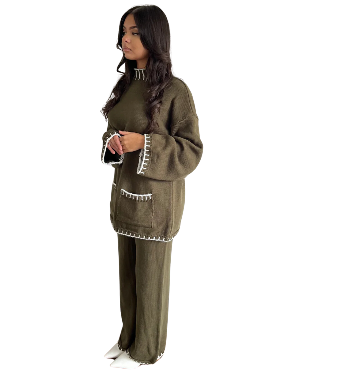 Lilly twinset – gebreide set, one size, in zwart, gebroken wit en khaki – foto 5