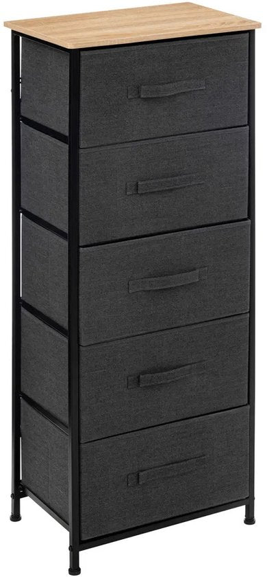5Five Meuble de rangement Pisa - 5 paniers - gris - 45 x 30 x 114 cm - métal / bois / tissu - rangement