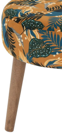 Atmosphera Bijzet krukje Jungle Boogie - okergeel - hout/stof - D38 x H40 cm - Meubels - Zitten