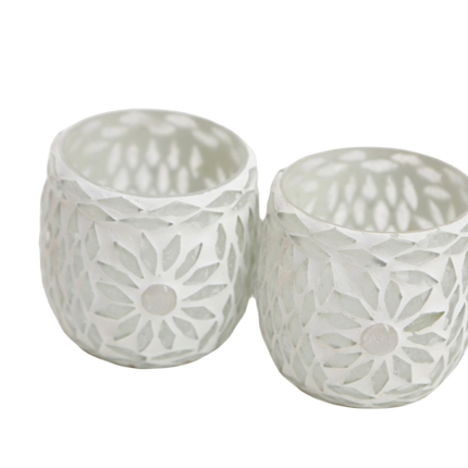 Set van 2 Oosterse waxinehouder mozaïek - bol transparant