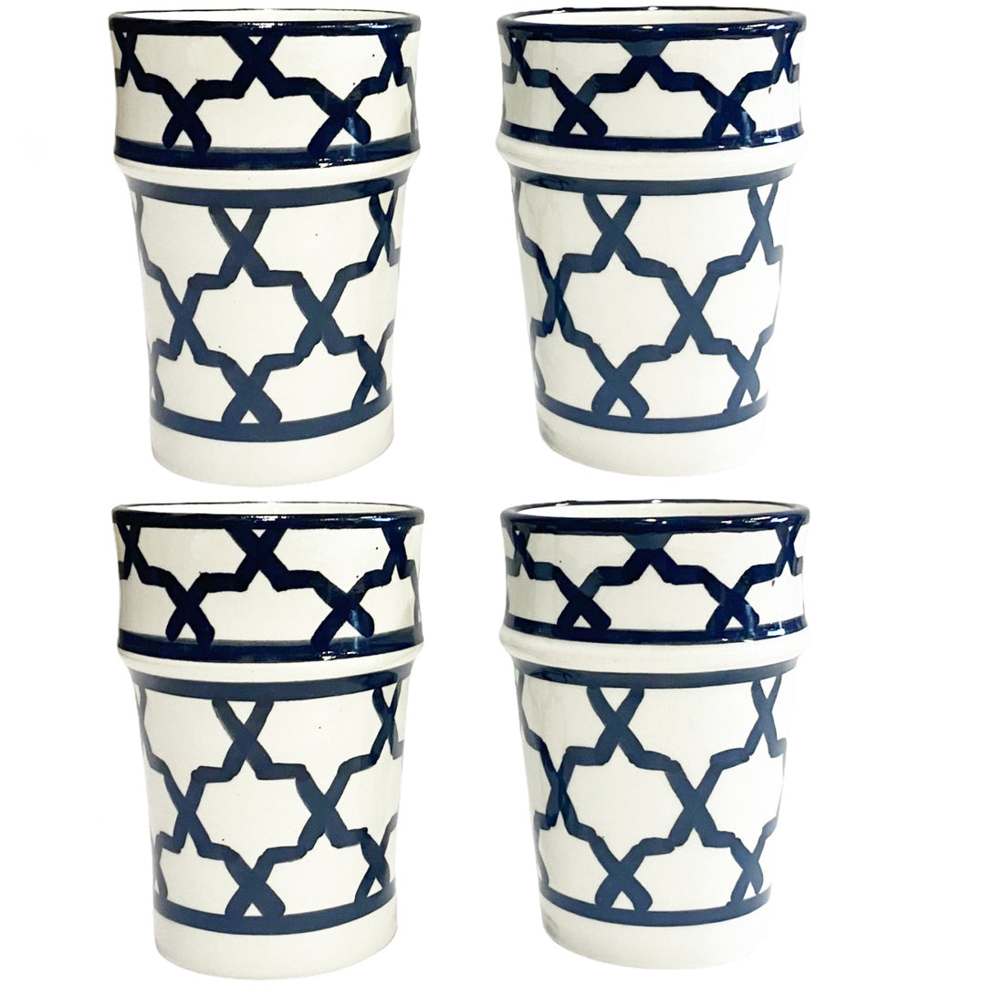 Tasses en céramique de Fès noir et blanc - lot de 4