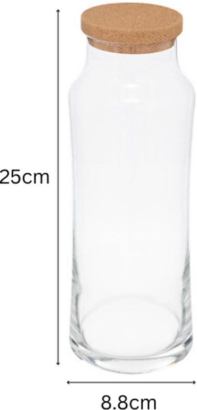 Glazen waterkaraf 1 liter, set van 4, slank en transparant, 25 cm hoog