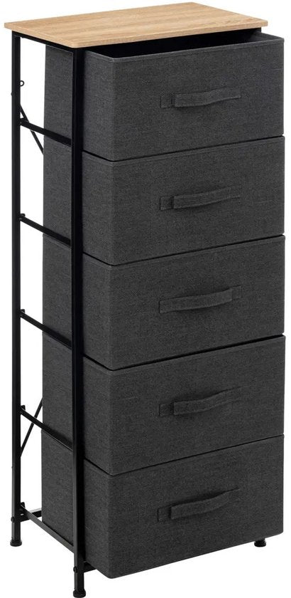 5Five Meuble de rangement Pisa - 5 paniers - gris - 45 x 30 x 114 cm - métal / bois / tissu - rangement