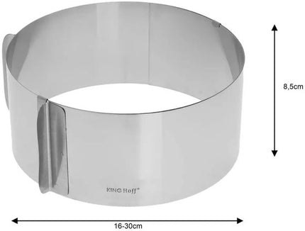 Kinghoff Verstelbare Taartring - Roestvrijstalen Taartvorm Ø16-30 cm x 8,5 cm (KH4614) - Uitbreidbaar en Geschikt voor Verschillende Taartformaten