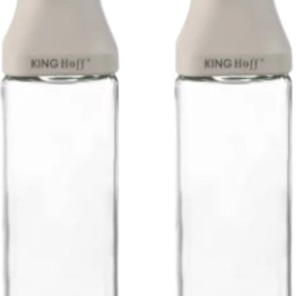 Schenktuit Fles - Schenker - Set van 2 - Fles met Gietmond - Glas voor Olie, Azijn en Sauzen - Druppelvrij - Hygienisch - 500 ml - 6.5 x 6.5 x 29 cm - Beige & Transparant