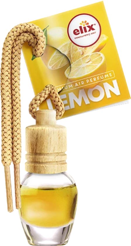 Elix - Auto Luchtverfrisser - Autoparfum - Houten Geurhanger - Interieur Parfum Auto - Luxe Air Freshener Flesje - Langdurig Effect - Geurhanger Auto & Huis - 8ml - Lemon