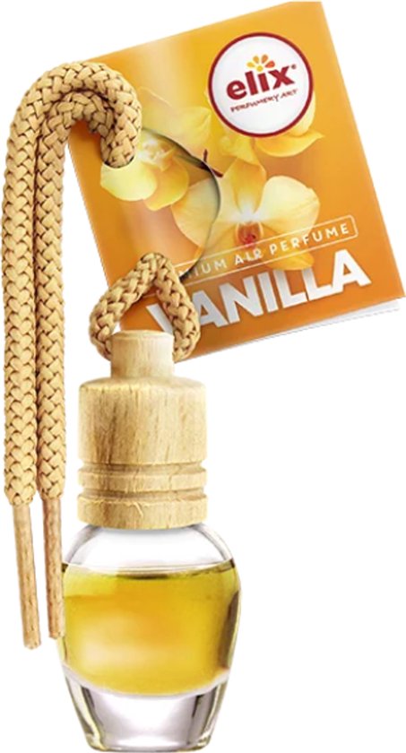 Elix - Auto Luchtverfrisser - Autoparfum - Houten Geurhanger - Interieur Parfum Auto - Luxe Air Freshener Flesje - Langdurig Effect - Geurhanger Auto & Huis - 8 ml - Vanilla