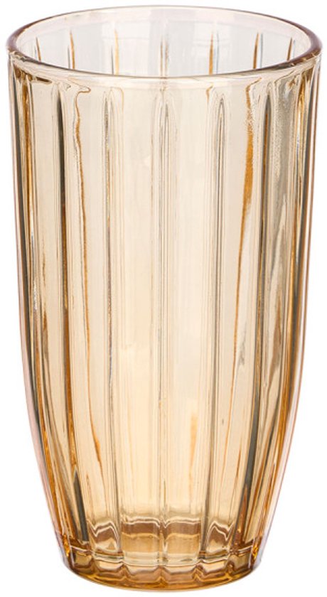 Waterglas - Cocktailglas - Sapglas - Geribbeld Drinkglas - Gestreept Glas - Set van 6 - Vintage Waterglas - 440ml - 8.2 x 8.2 x 14.2 cm - Amber