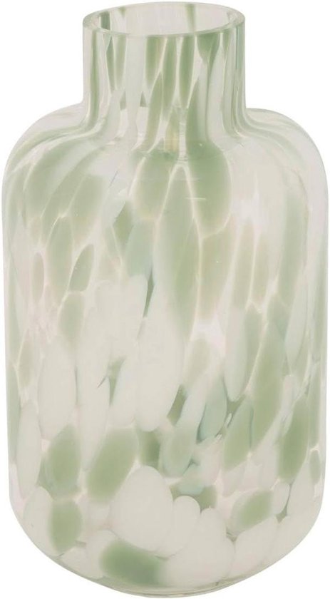 Glasvase - Designvase - Dekorative Blumenvase aus Glas - Moderne Vase für Frisch- und Trockenblumen - Ø 12 x 21 cm - Grün und Weiß