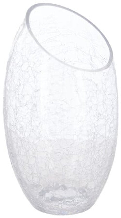 Glazen Vaas Crackle Glas - Curved Vaas - Design Vaas - Decoratieve Bloemenvaas met Craquelé Effect - Moderne Vaas voor Verse Bloemen en Droogbloemen - Ø13 x 23 cm - Transparant