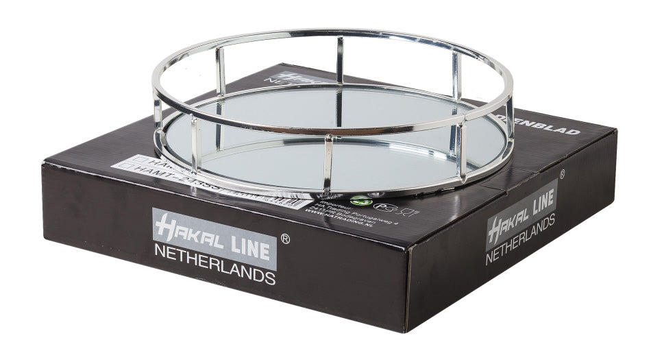 Round silver mirror tray