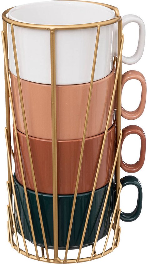 Set de 4 tasses en céramique sur support COLL, 250 ml