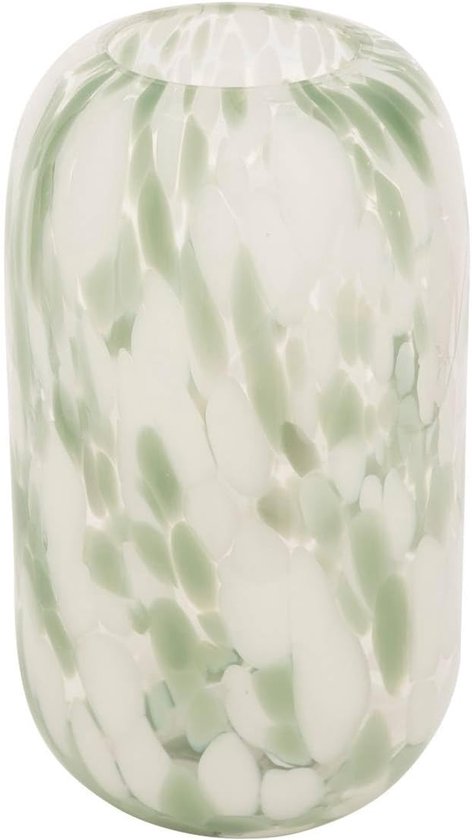 Glasvase - Designvase - Dekorative Blumenvase aus Glas - Moderne Vase für Frisch- und Trockenblumen - Ø 12 x 21 cm - Grün und Weiß