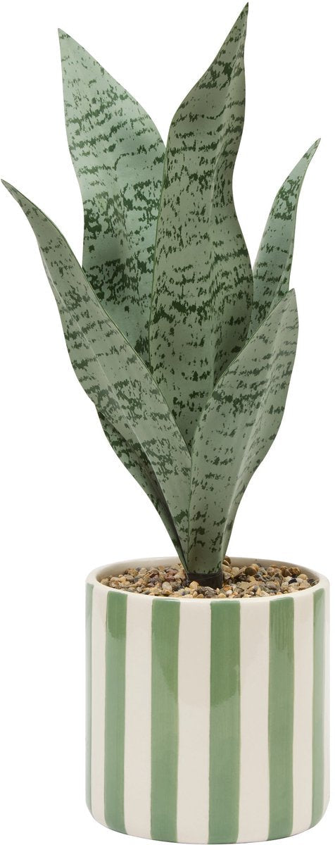 Atmosphera kunstplant Sansevieria Chéri in gestreepte pot – groen, 38 cm