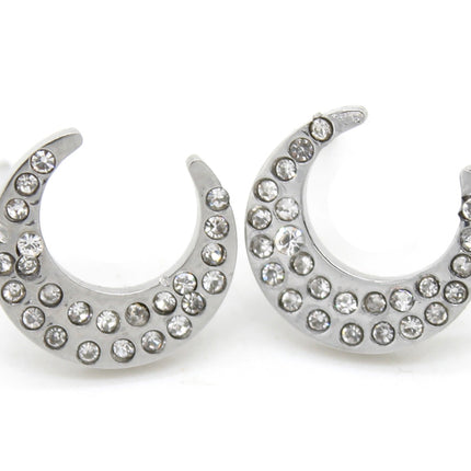 Oorbellen Stainless Steel/moon with crystals