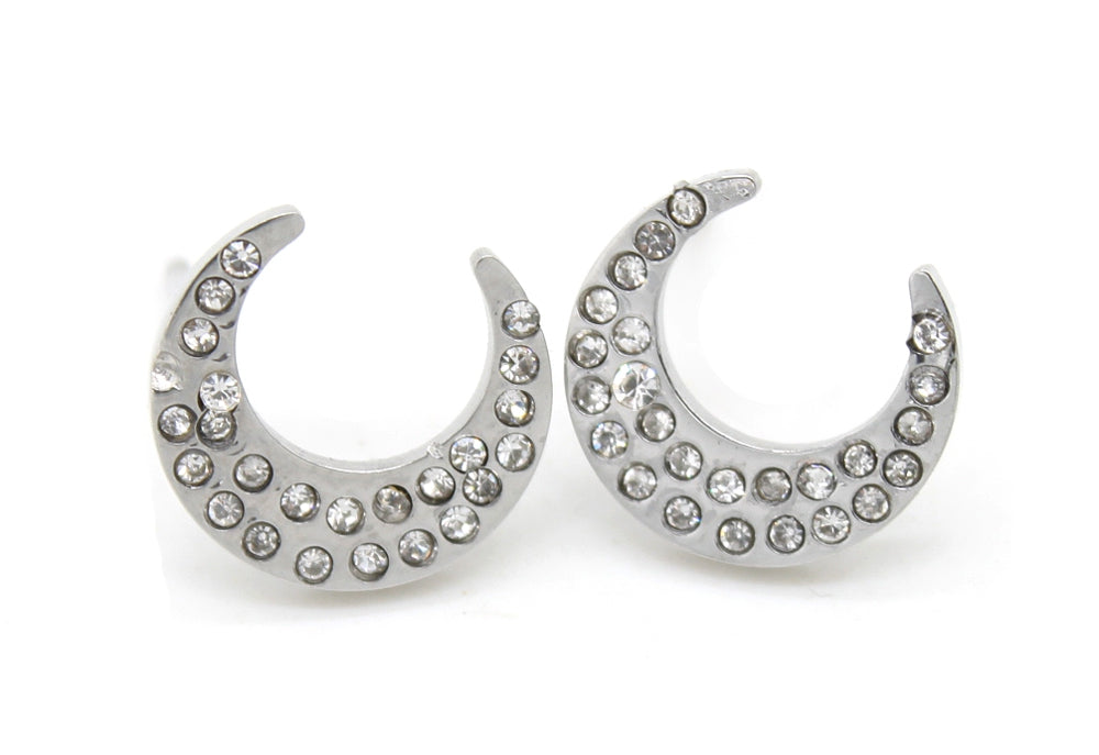 Boucles d'oreilles en acier inoxydable/lune avec cristaux
