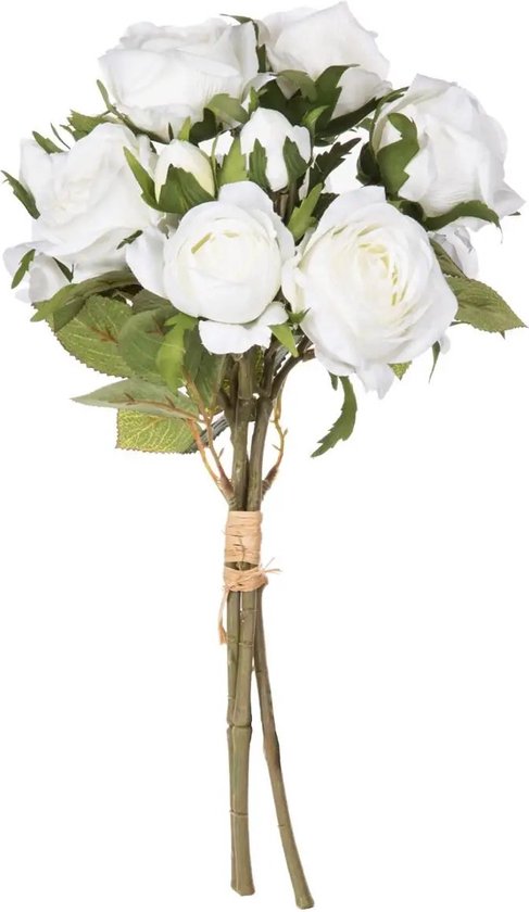 Atmosphera kunstbloemen boeket met 14 witte rozen – 40 cm hoog