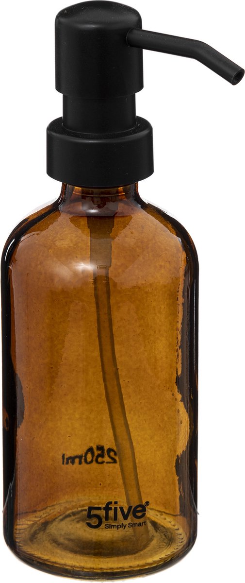 5Five Distributeur de savon - verre - marron - 250 ml - rechargeable - toilettes / cuisine / salle de bain
