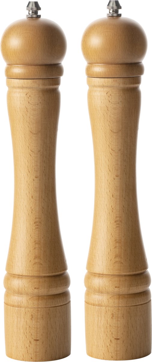 2er Set Pfeffer-/Salzmühlen aus Holz beige 30 cm - Pfeffermühle/Salzmühle - Kräuter- und Gewürzmühlen
