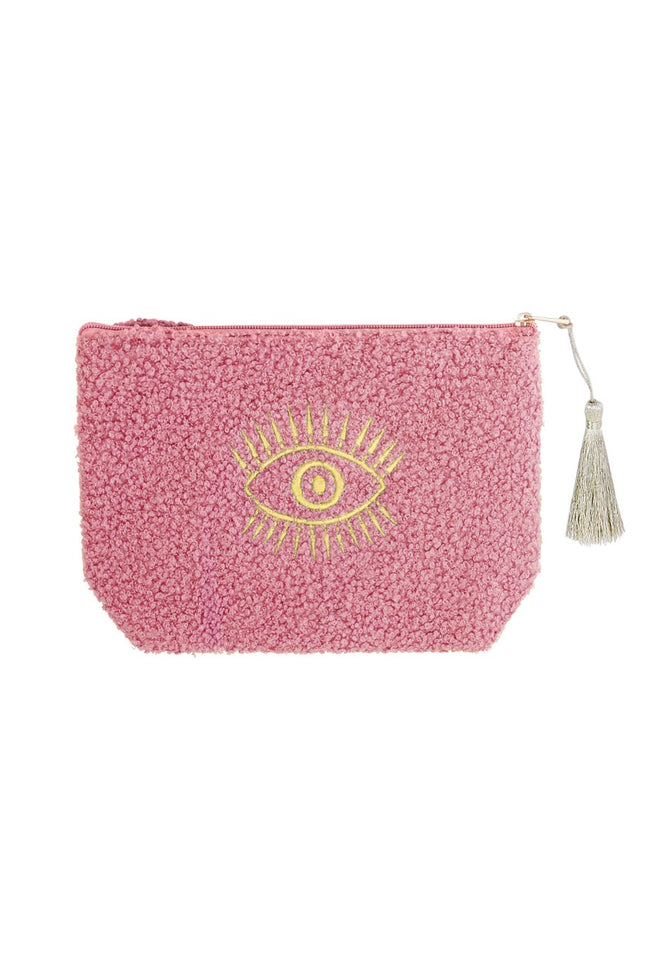 Make-up Tas met Gouden Oog – Roze Toilettas – 19,5x13,5x5,5 cm – Polyester – Sieradentas of Schminktas – Met Rits – Uniek Cadeau