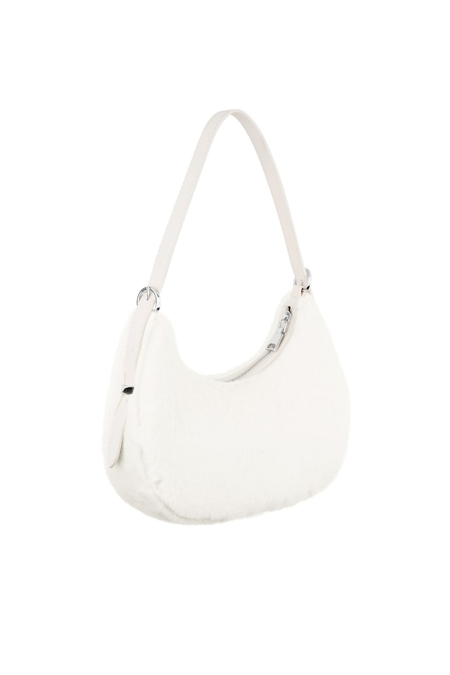 White Fluffy City Bag - Soft Faux Fur Handbag with Adjustable Shoulder Strap - 26x21x10 cm - Polyester