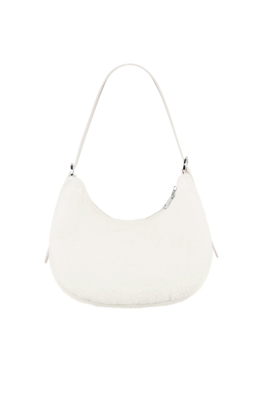 White Fluffy City Bag - Soft Faux Fur Handbag with Adjustable Shoulder Strap - 26x21x10 cm - Polyester