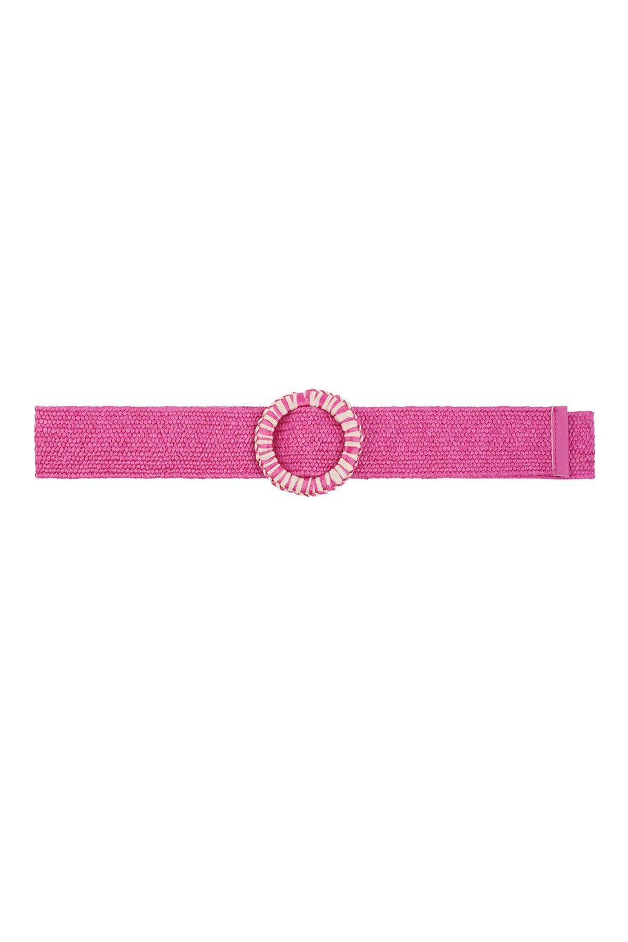 Ceinture de Mode Rose avec Boucle Ronde - Motif Rayé Rose et Blanc - 105 cm - Polyester - Fuchsia