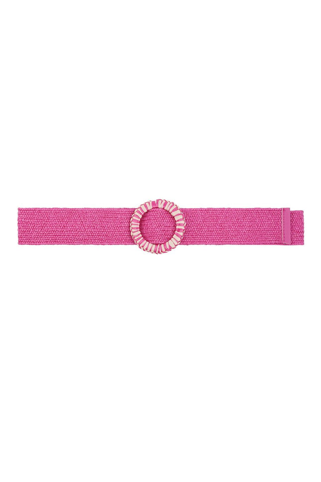 Roze Mode Riem met Ronde Gesp - Roze-Wit Gestreept Design - 105 cm - Polyester - Fuchsia