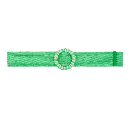 Groene Mode Riem met Ronde Gesp - Groen-Wit Gestreept Design - 105 cm - Polyester