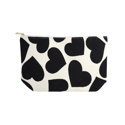 Make-up tasje met hartjes - Rode toilettas - Wit met Zwarte harten - 25x16x17,5 cm - 100% Polyester