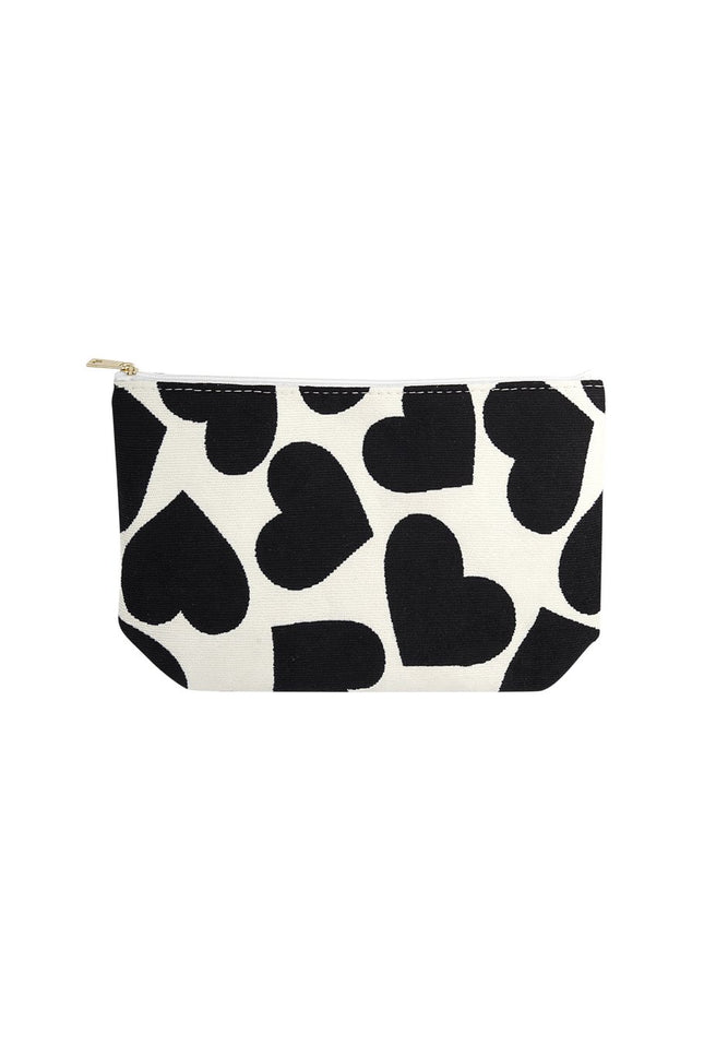 Make-up tasje met hartjes - Rode toilettas - Wit met Zwarte harten - 25x16x17,5 cm - 100% Polyester