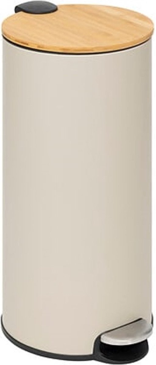 5Five poubelle/poubelle à pédale Bambou - beige - métal - 30 litres - 38 x 29 x 60 cm - cuisine