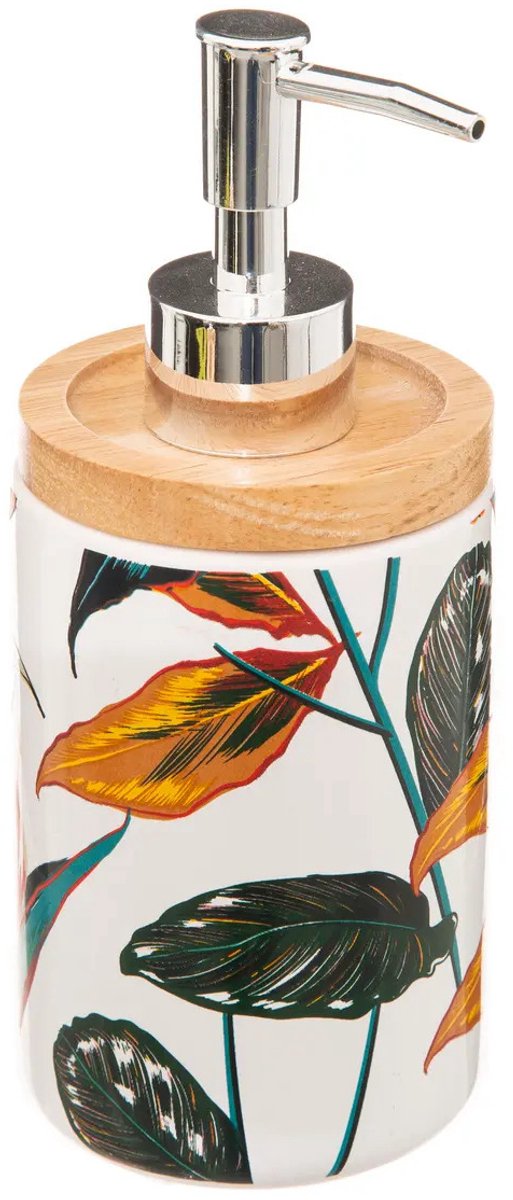 5Five zeeppompje Palawan – wit met bladerprint en bamboe top, 280 ml
