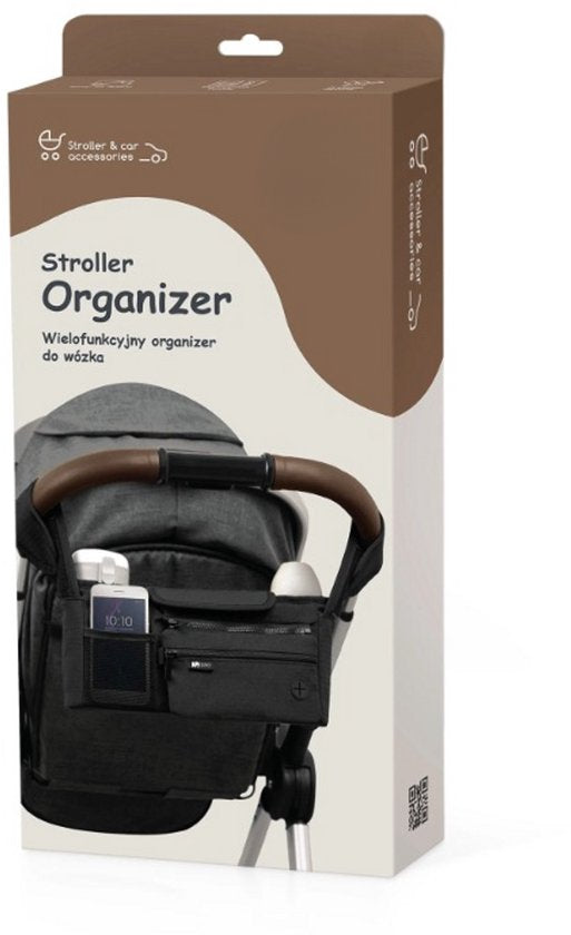 Sipo - Kinderwagen-Organizer - Kinderwagen-Zubehör - Universelle Kinderwagentasche - Multifunktionale Organizer-Tasche für den Kinderwagen mit Fächern & Becherhaltern - Umhängetasche & Aufbewahrungstasche - Wasserabweisend - 34 x 14 x 10 cm - Schwarz