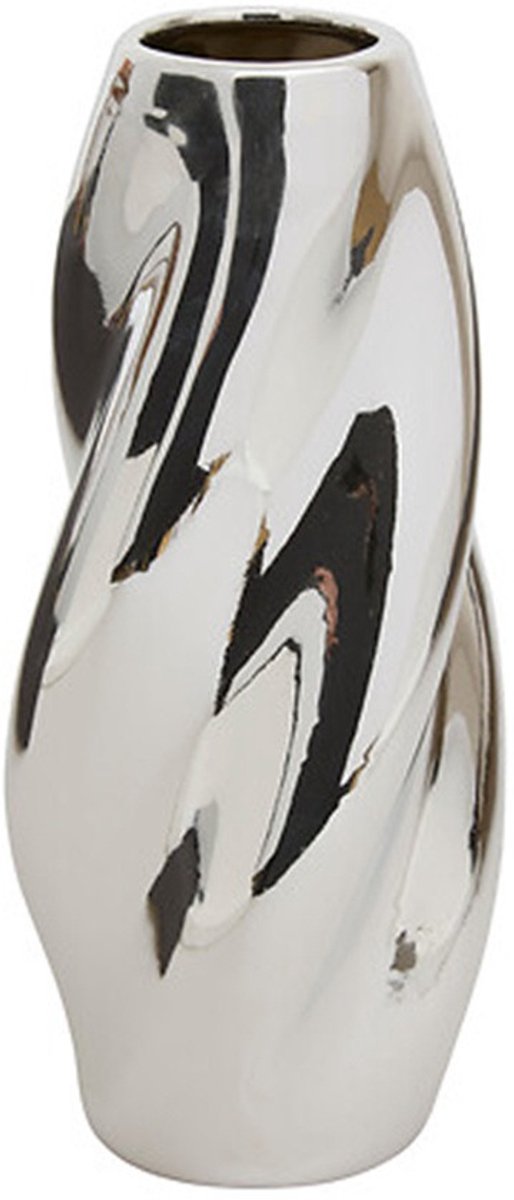 Atmosphera bloemenvaas Silver Sky – zilverkleurige vaas van keramiek, 28,5 cm