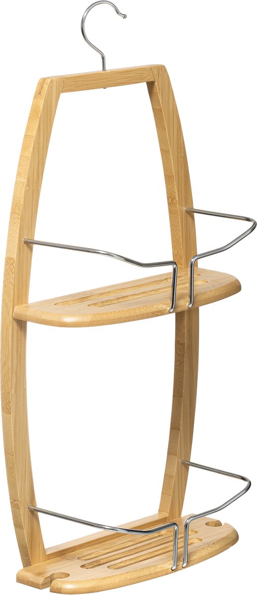 Luxuriöses Duschregal / Badregal 2 Etagen Bambusholz mit Aufhängehaken 27 x 13 x 59 cm - Ablageregal für Shampoo / Duschgel