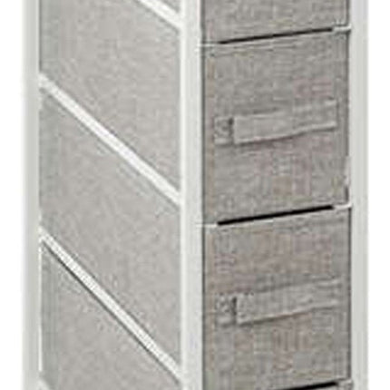 5Five Opbergmandkastje/badkamerkast - 4x manden - 20 x 48 x 77 cm - metaal/hout/stof - wielen - lichtgrijs