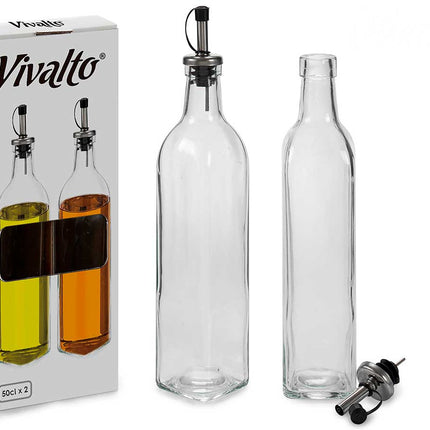 Öl- und Essigflasche 500 ml Glas/Edelstahl Transparent 2 Stück
