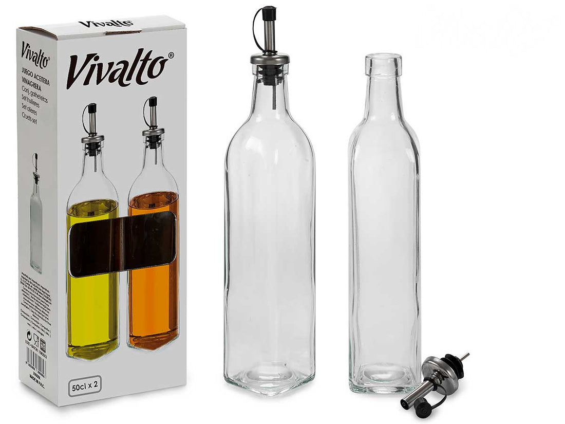 Oil and Vinegar Bottle 500 ml Glass/Stainless Steel Transparent 2 Pieces