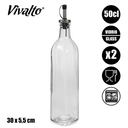 Öl- und Essigflasche 500 ml Glas/Edelstahl Transparent 2 Stück