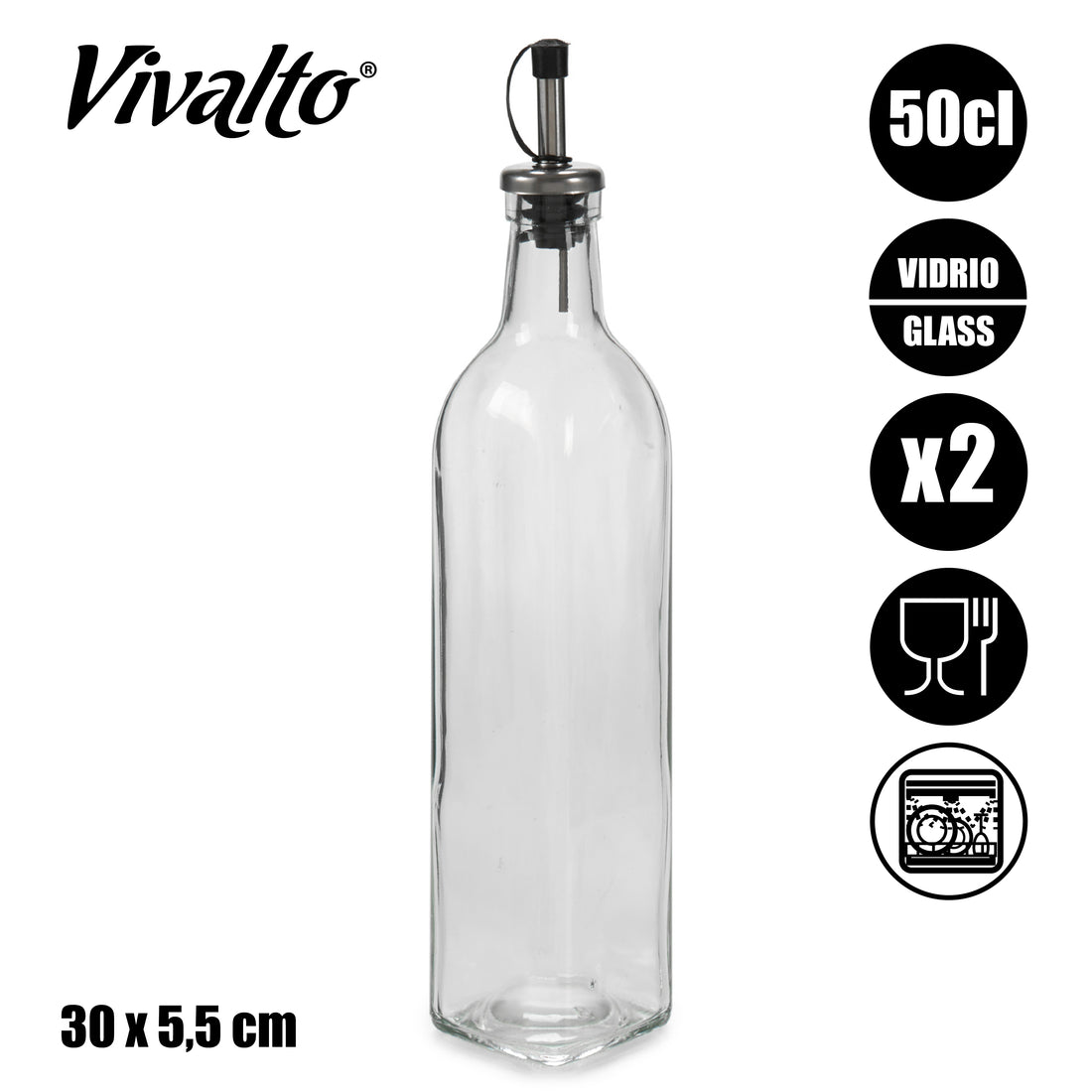 Oil and Vinegar Bottle 500 ml Glass/Stainless Steel Transparent 2 Pieces