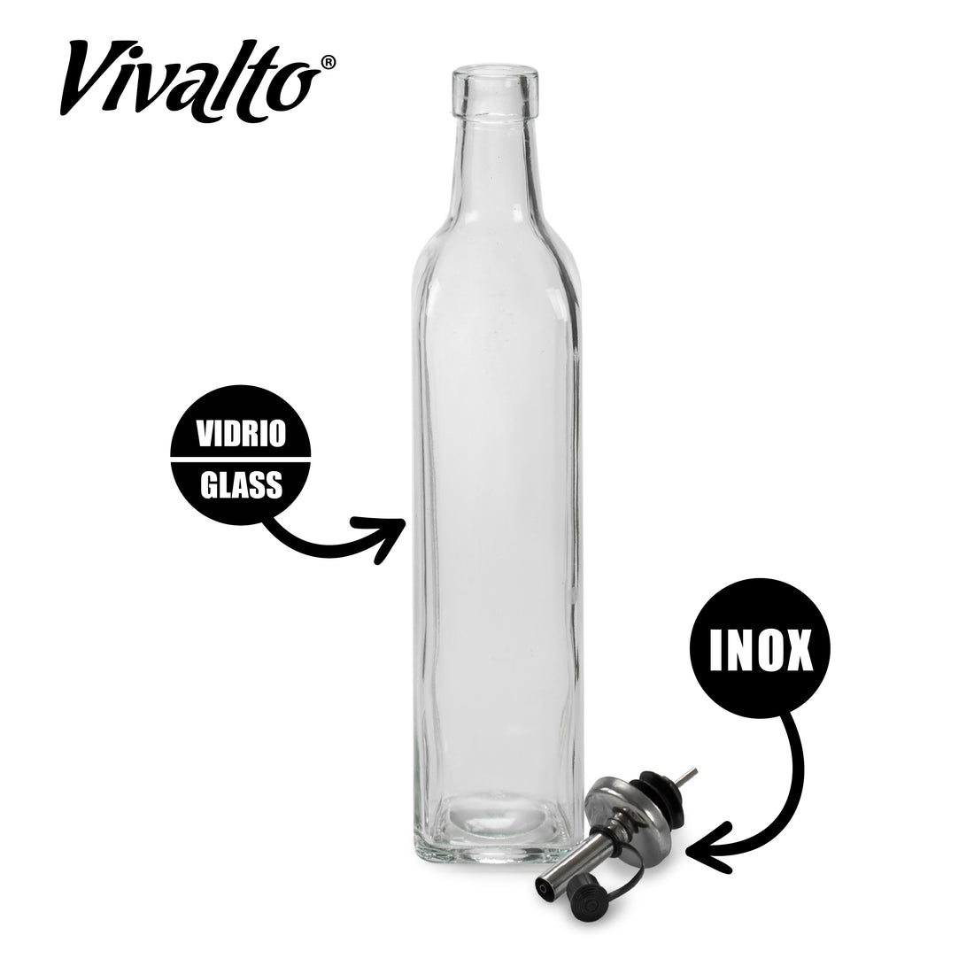 Oil and Vinegar Bottle 500 ml Glass/Stainless Steel Transparent 2 Pieces
