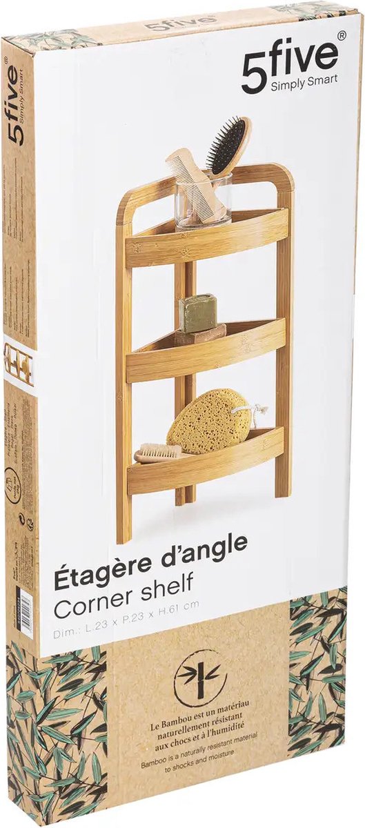 5Five doucherekje voor de hoek van bamboe – 3 planken, 23 x 23 x 61 cm – foto 2