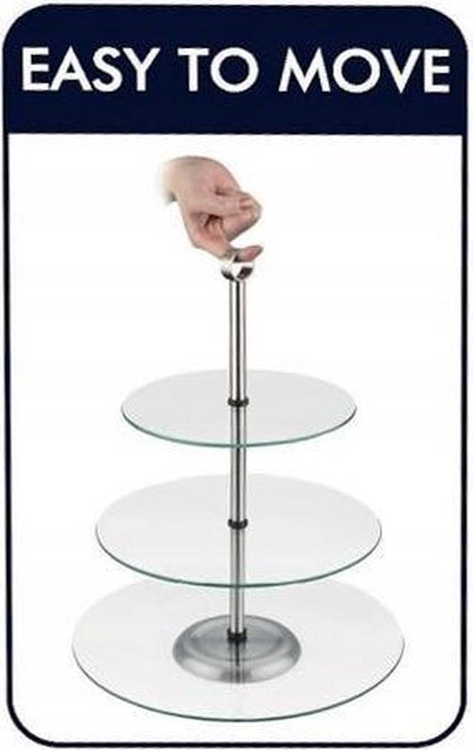 Kinghoff cake stand - 3 tiers - Glass - With gripping ring