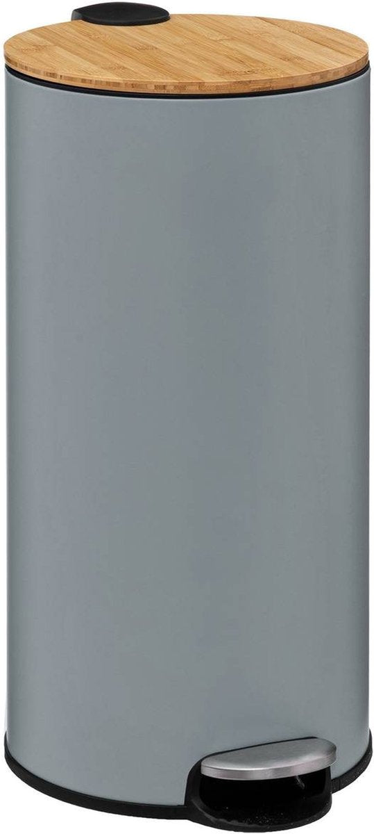 5Five Poubelle/poubelle à pédale Bambou - gris - métal - 30 litres - 38 x 29 x 60 cm - cuisine
