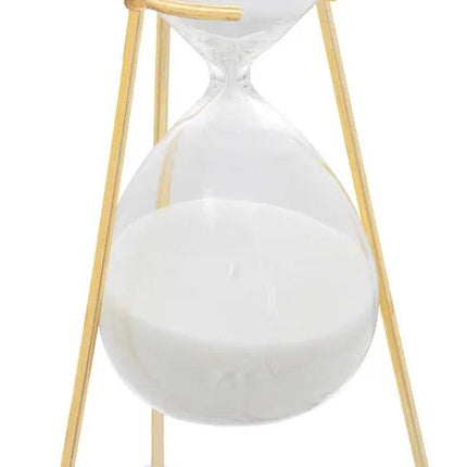 Atmosphera Sanduhr Zylinder - Dekoration oder Zeitmessung - 15 Minuten - weißer Sand - D8 x H21 cm - Glas - goldener Rahmen
