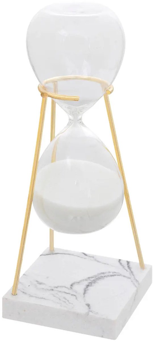 Atmosphera Sanduhr Zylinder - Dekoration oder Zeitmessung - 15 Minuten - weißer Sand - D8 x H21 cm - Glas - goldener Rahmen