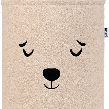 SIPO Speelgoedmand - Premium Bouclé-Editie - Opbergbak - Opbergmand - Met Drawstring Sluiting - Set van 2 - Beige Beer & Roze Kat Design - Voor Speelgoed - Kleding - Textiel - XL - 43 Liters - 35 x 35 x 45 cm - Beige & Roze