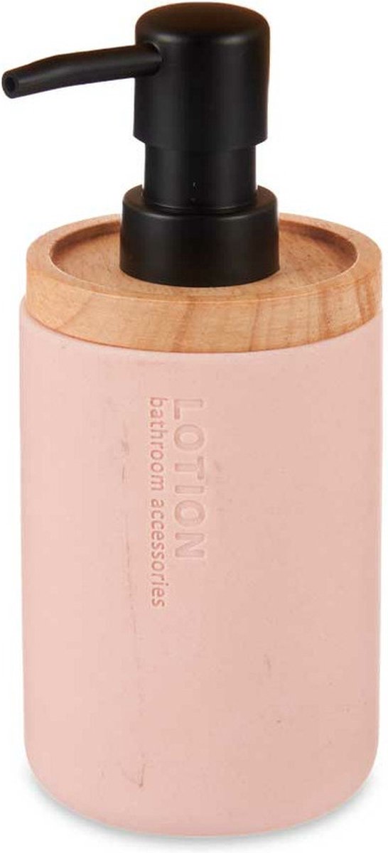 Berilo Seifenspender/Lotionspender – mattrosa – Polyresin/Bambus – 18 x 8 cm – 300 ml – Bad/WC/Küche